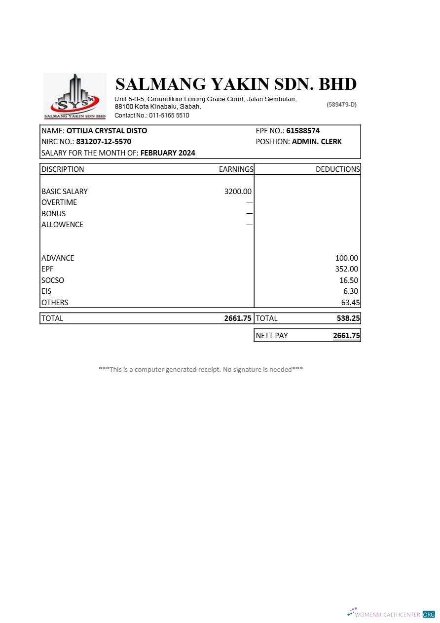 Download Malaysia Salmang Yakin construction company payslip template in Word and PDF formats.pdf, 1 Photoshop template